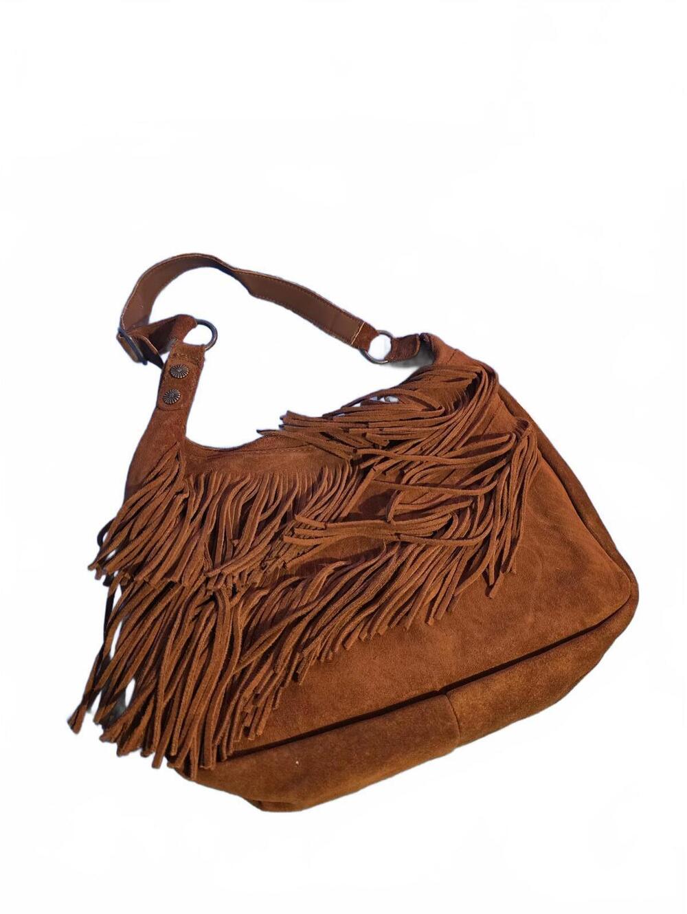 Minnetonka Genuine Leather Brown Suede Fringe Shoulder Bag